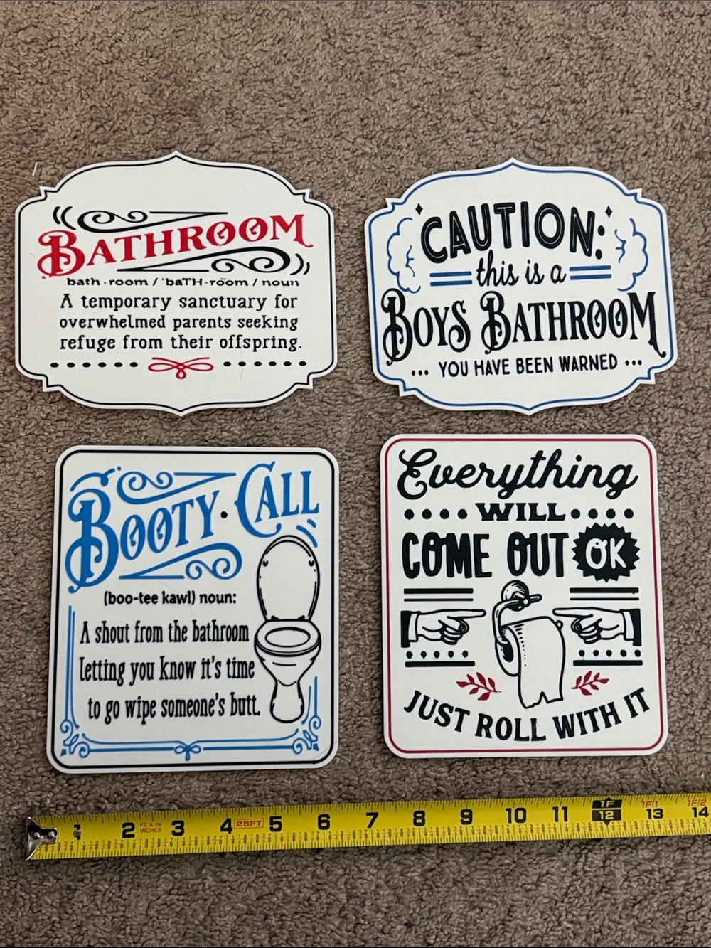 Funny Bathroom Wall Sign Set - with display stands - Picture 2 of 11
